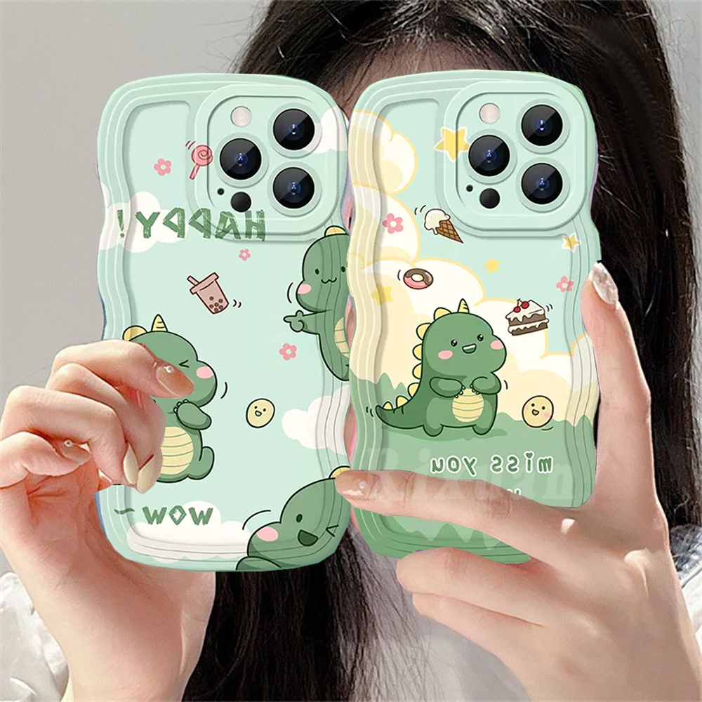 Redmi Note 12 4G Note 11 Pro 11S Redmi 10A 10C 9C 9A 10 9T Note8 Note 10s Note9 Poco X3 NFC M3 A1 Wavy Edge Case Kartun Teh Susu Kue Donat Dinosaurus Kecil TPU Soft Cover RIXUAN