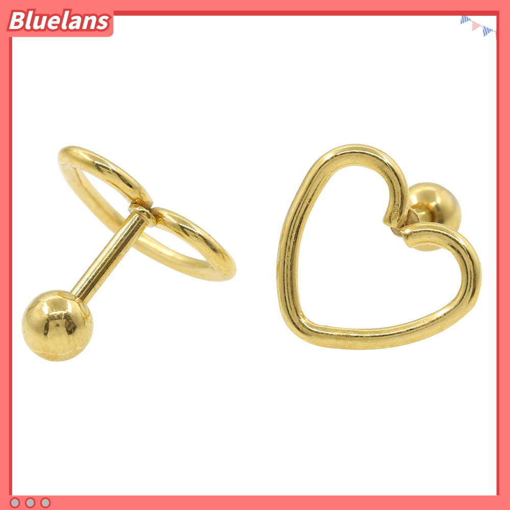 Anting Stud Tindik Bentuk Hati Model Hollow Bahan Stainless Steel Gaya Punk Untuk Wanita