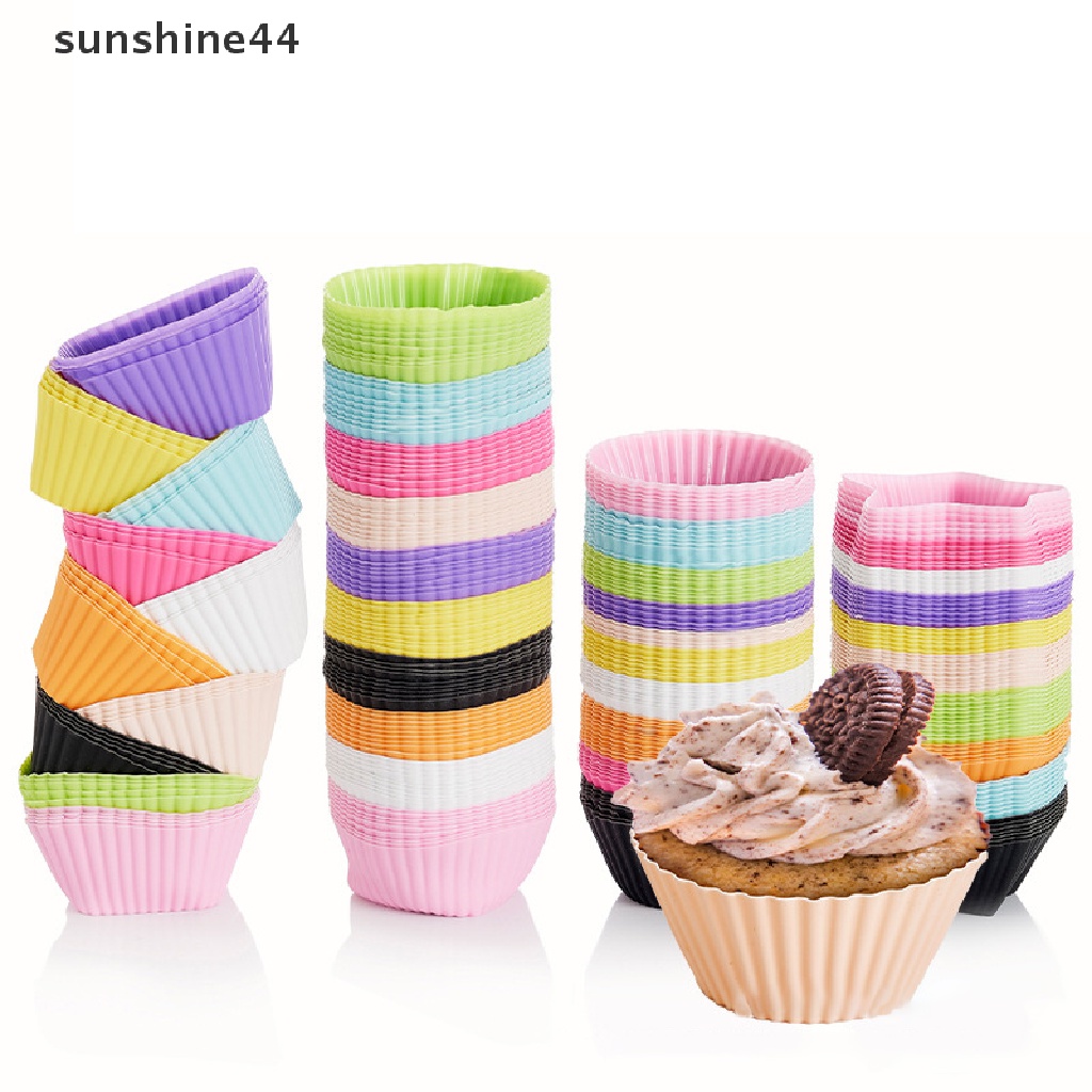 Sunshine 10Pcs Cetakan Cupcake / Muffin Bahan Silikon Reusable