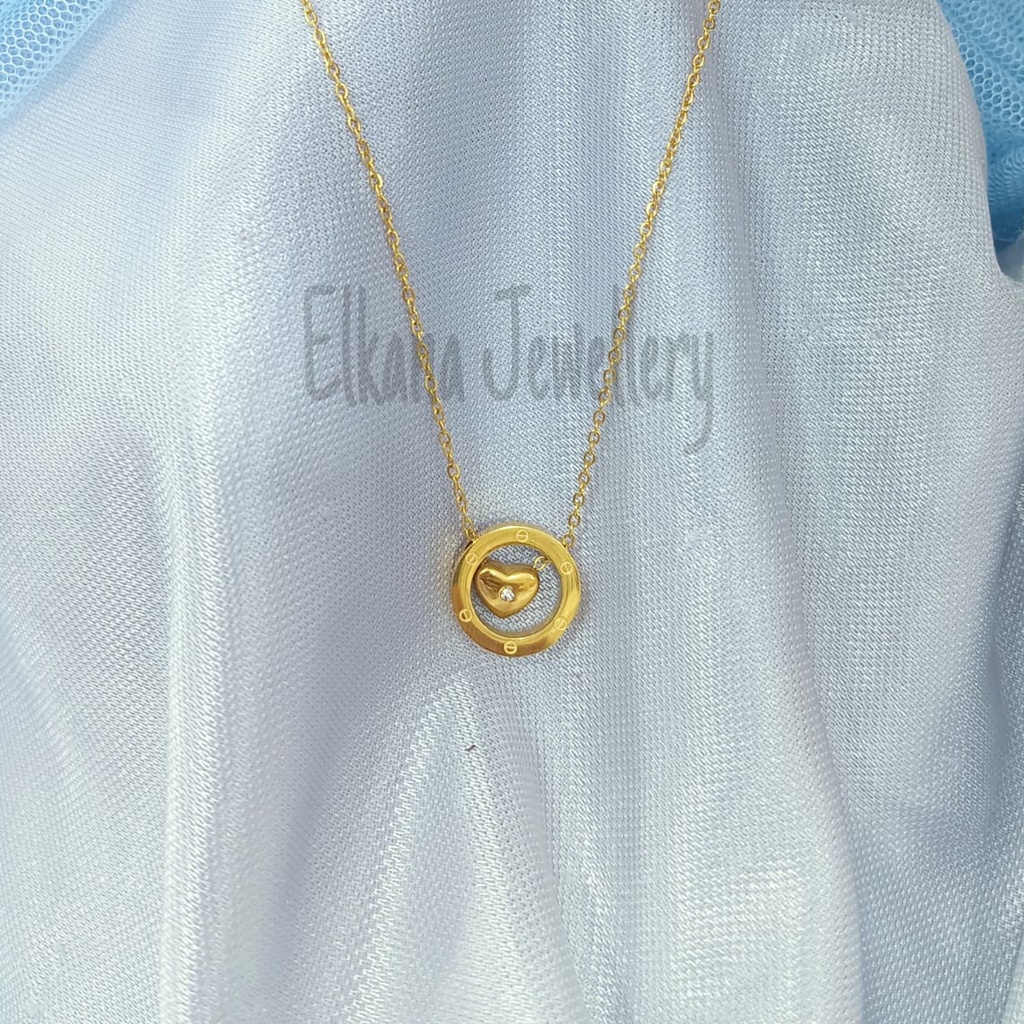 KALUNG TITANIUM LOVE TENGAH BULAT Perhiasan super berkelas korea anti karat dan anti luntur