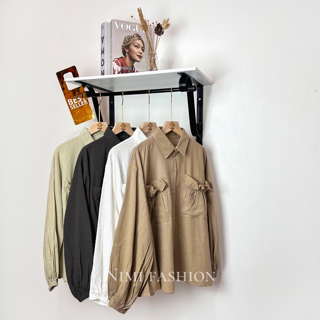 NIMI - Daily Shirt Kemeja Wanita Lengan Panjang Kekinian Crincle Linen Rami