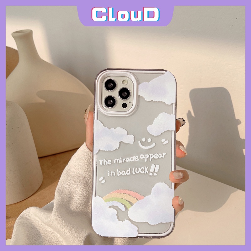 Soft Case Tpu Bening Desain Awan Pelangi Tersenyum Tahan Banting Anti Jatuh 3 In 1 Untuk IPhone 11 13 12 Pro Max XR XS Max X 7 8 Plus SE 2020