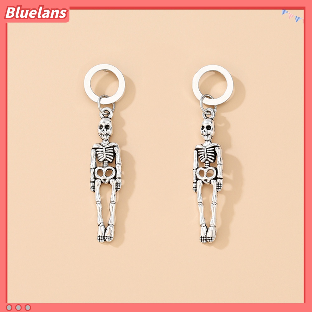 2 Pasang Anting Stud Desain Kerangka Tengkorak Menjuntai Untuk Dekorasi Halloween Wanita