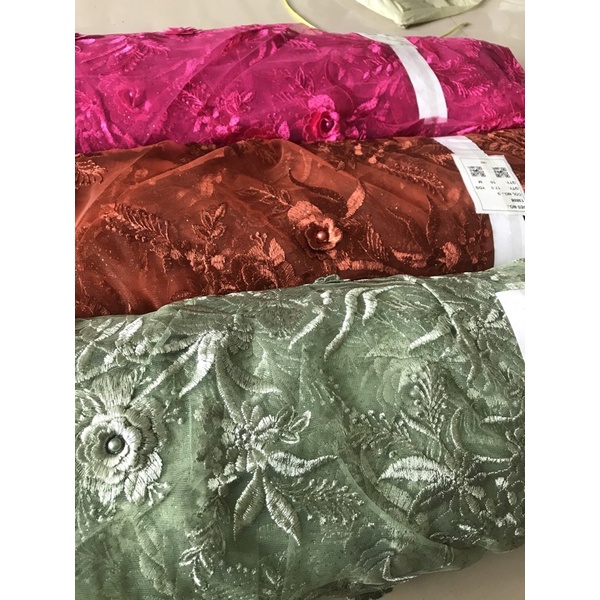 Kain tulle 3d akar merambat tebal/tulle bordir 3d merambat