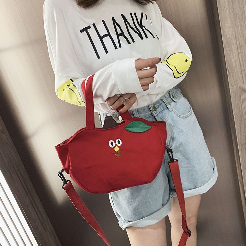 ✎◙✘Sera Harajuku ulzzang gadis perguruan tinggi angin buah lucu kanvas utusan tas mahasiswa INS tas bahu Jepang
