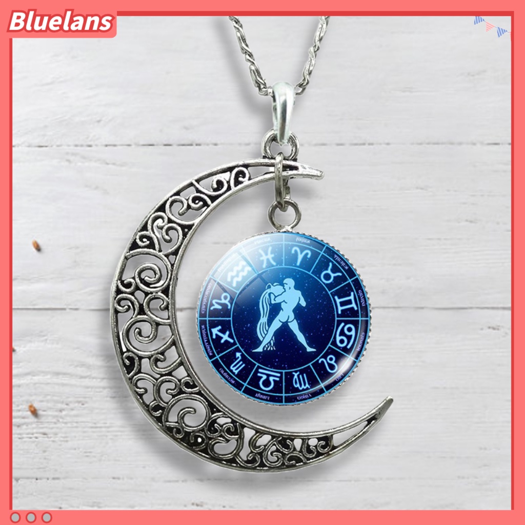 Bluelans Unisex Faux Gem 12 Constellations Hollow Crescent Moon Chain Necklace Jewelry Gift