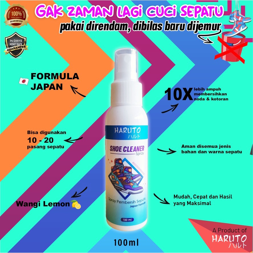 Paket pembersih sepatu Haruto shoe cleaner spray 100ml+sikat sepatu+kain microfiber uk 30x30