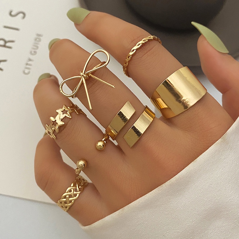Set 8 Pcs Cincin Adjustable Bahan Metal Gaya Retro Untuk Wanita