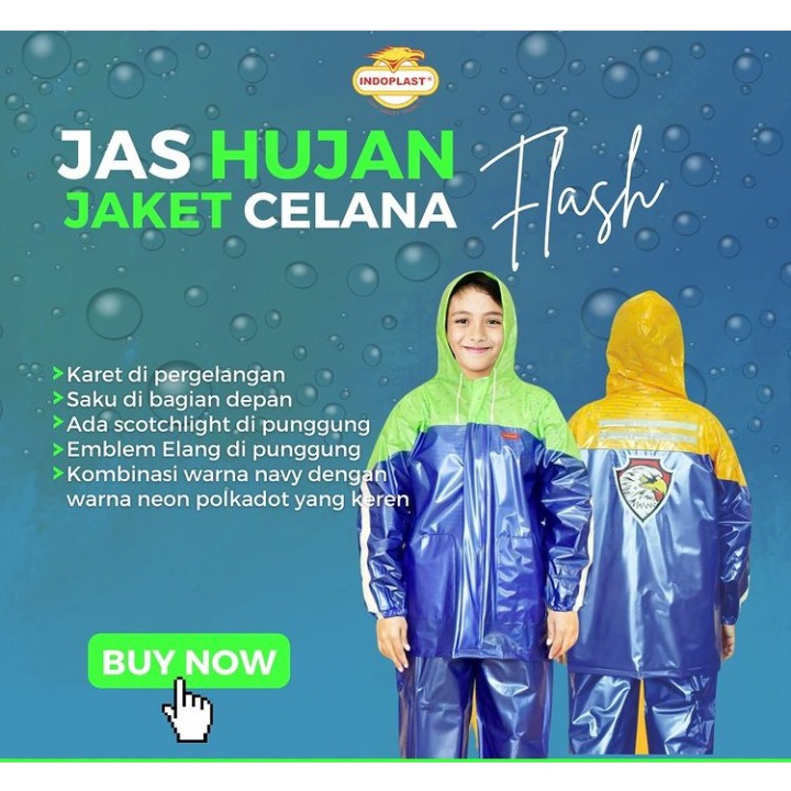 Jas Hujan Anak JC FLASH | Anak usia  8 , 9, 10 , 11 , 12 , 13 Tahun | Jas Hujan Anak SD SMP