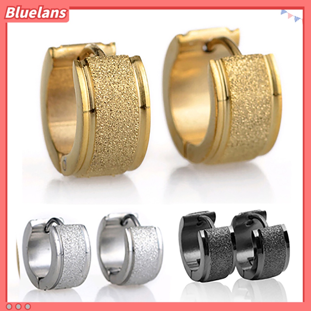 Bluelans 1 Pair Men Women Titanium Steel Dull Polish Hoop Huggie Earrings Ear Studs