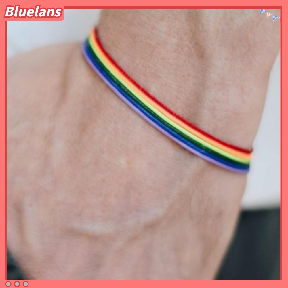 Bluelans Handmade Men Women Rainbow Cord Bracelet Gay Pride Bangle Wristband Jewelry