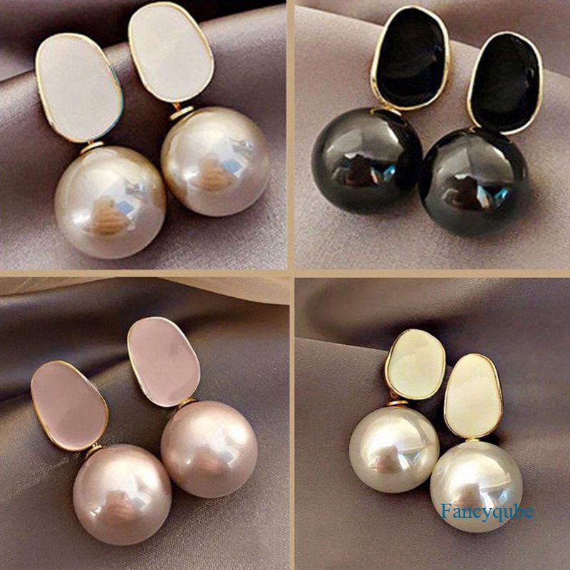 Anting Drop Enamel Bentuk Geometris Aksen Mutiara Gaya Vintage Untuk Wanita