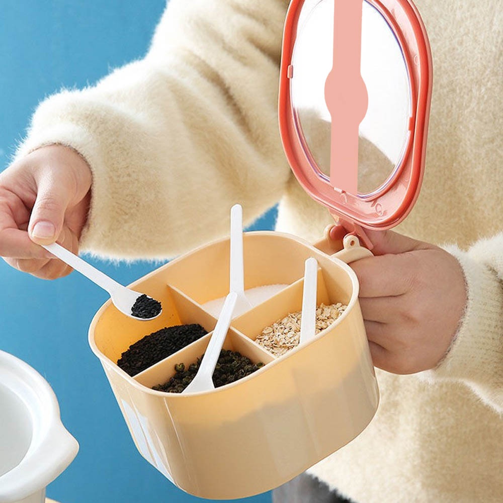 Tempat Bumbu Dapur 4 Sekat Rak Bumbu Serbaguna 4 In 1 Wadah Penyimpanan Bumbu Sekat Multifungsi 4 Grid Slot