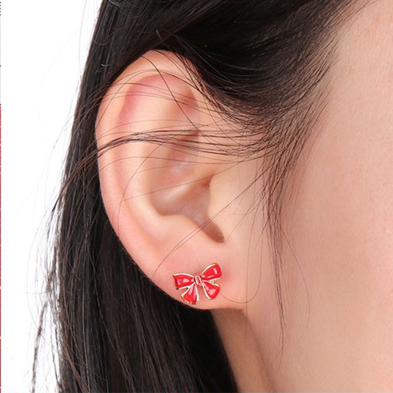 Anting Stud Desain Kartun Santa Clause Candy Cane Bow Tie Bahan Alloy Untuk Wanita