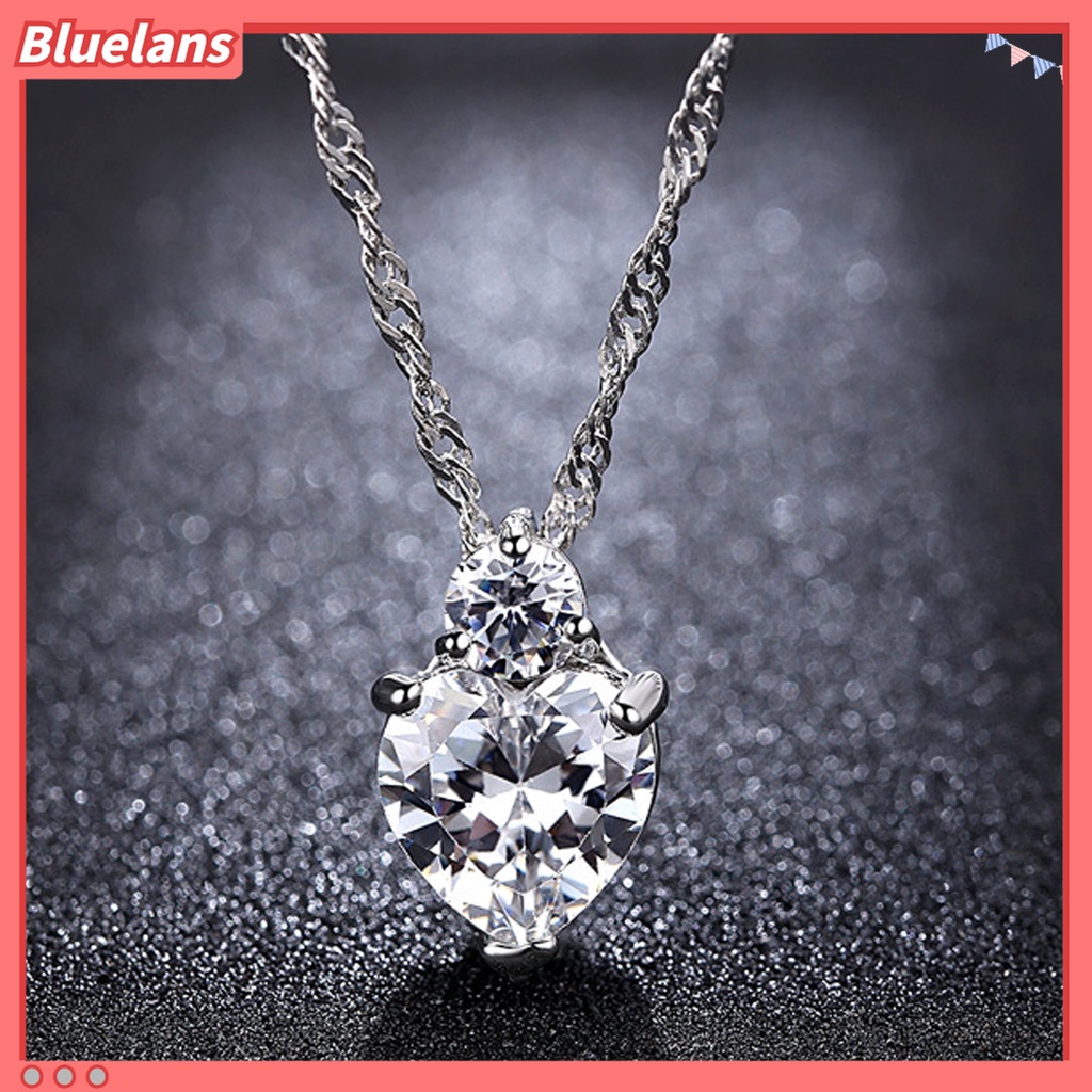 1 Set Perhiasan Kalung Anting Liontin Hati Aksen Berlian Imitasi Berkilau Tahan Lama Untuk Pernikahan