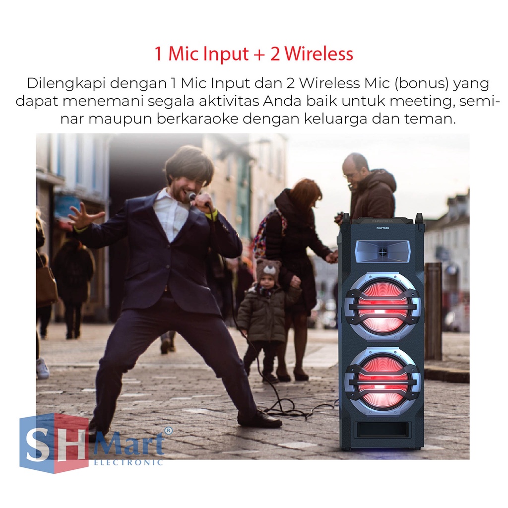 POLYTRON TROLLEY SPEAKER AKTIF PTS12KF25 / PTS12KF25 / 12KF25 BLUETOOTH + 2 PCS MIC WIRELESS WITH RADIO