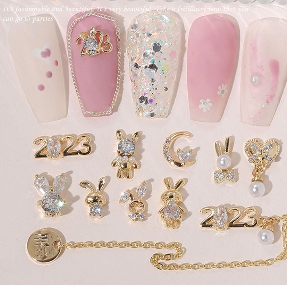 AUGUSTINA Aksesoris Dekorasi Nail Art Augustina2023 Pesona Kuku Manikur Perlengkapan Alloy Zircon Nail Rhinestones
