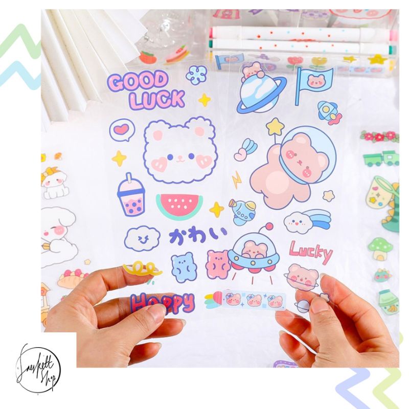 

Stiker Transparan Per Lembar Motif Kartun Hewan Tahan Air untuk Dekorasi Journal Scrapbook DIY