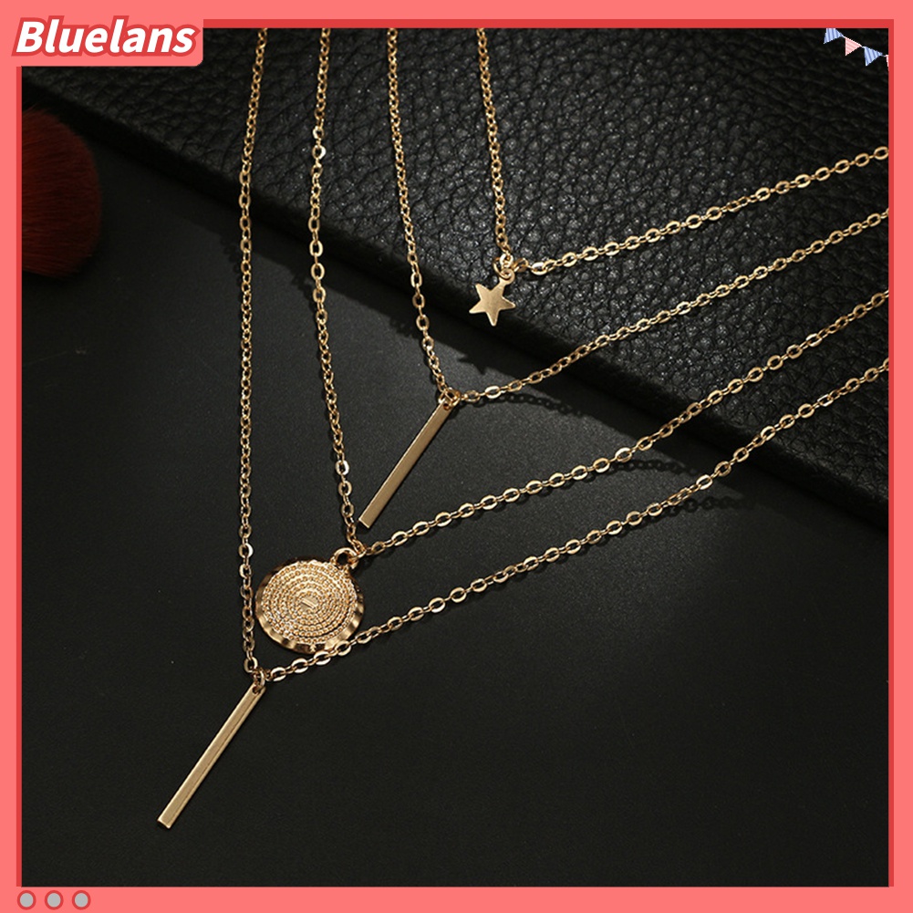 Kalung Rantai Banyak Lapis Dengan Liontin Bintang Bulat Untuk Wanita