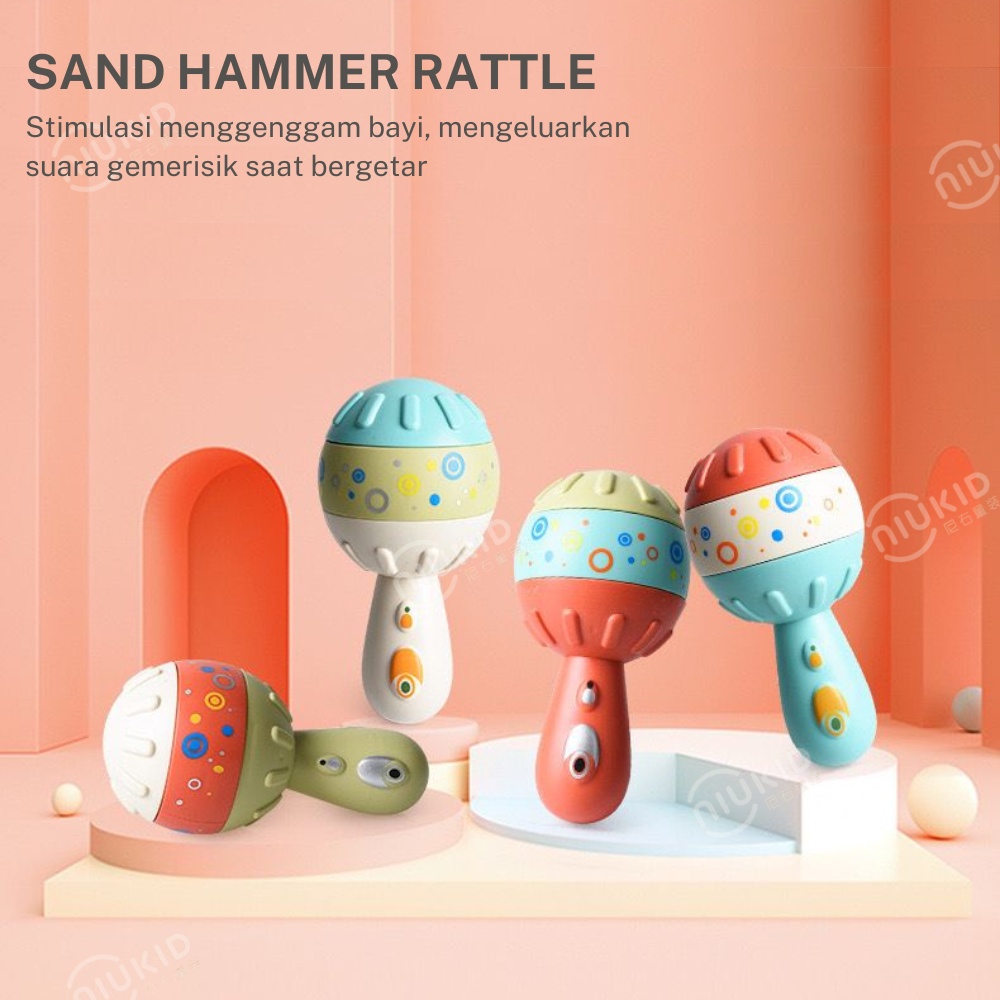 NIUKID MAINAN RATTLE TEETHER BENTUK GITAR KARTUN UNTUK EDUKASI DINI BAYI NEWBORN