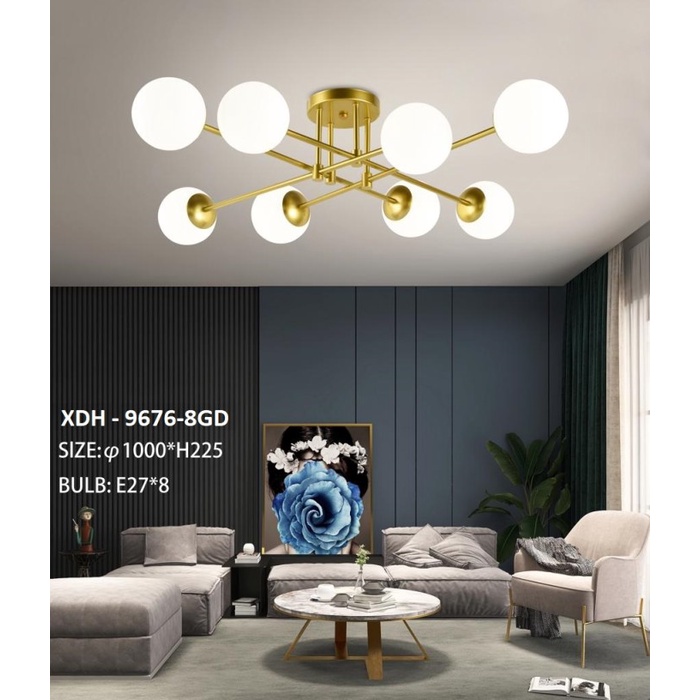 LAMPU GANTUNG MODERN MINIMALIS XDH 9676/8 KACA