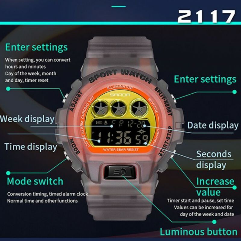 TERLARIS! SANDA 2117 Jam Tangan Pria Digital Luminous Tali Rubber Shockproof Anti Air