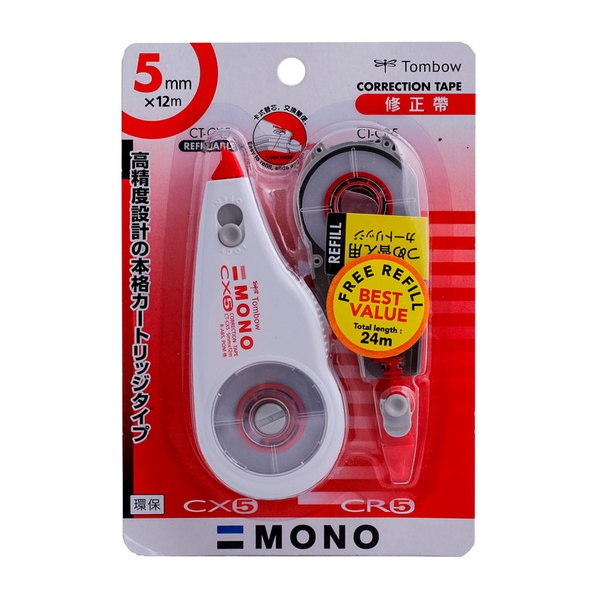 

Gramedia - Tombow Correction Tape Refillable + Ct-Cr5 5Mm X 12M Red
