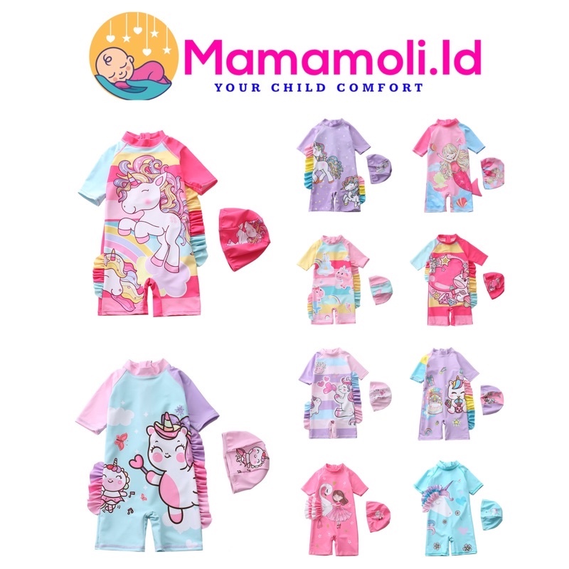 Baju Renang Anak Cewek / Baju Renang Anak Perempuan / Kids Swimming Wear / Girl Swimming Wear / Swim Suit / Girl swimming Clothes Unicorn / Litlle Mermaid