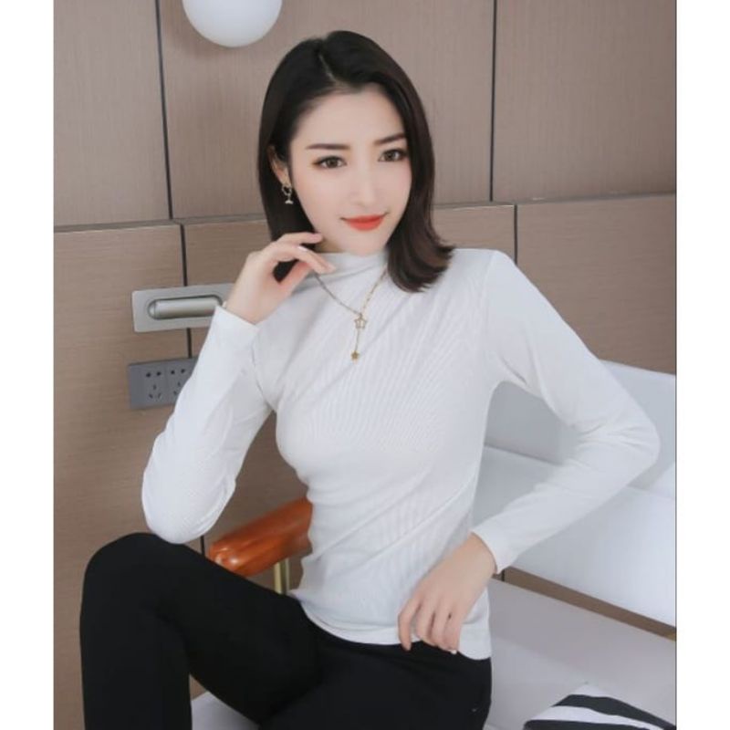 Bundara.id Ba-932 Size M L XL XXL korean style Baju Wanita Lengan Panjang Middle Collar Kaos knit / RIB import
