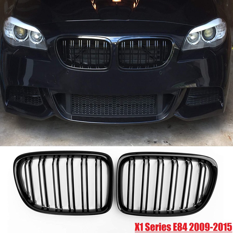 Bumper Depan Hitam Glossy Dual Slat Front Kidney Grille Untuk-BMW X1 Series E84 SDrive XDrive 2009-2015