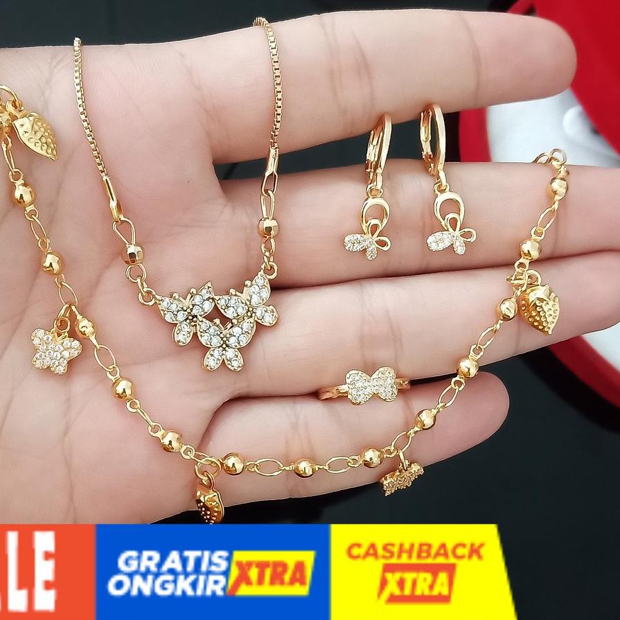 FREE ONGKIRXuping Set Perhiasan Anak Gold Lapis Emas 24K Motif Kupu-Kupu Lapis Emas 24K|SQ5