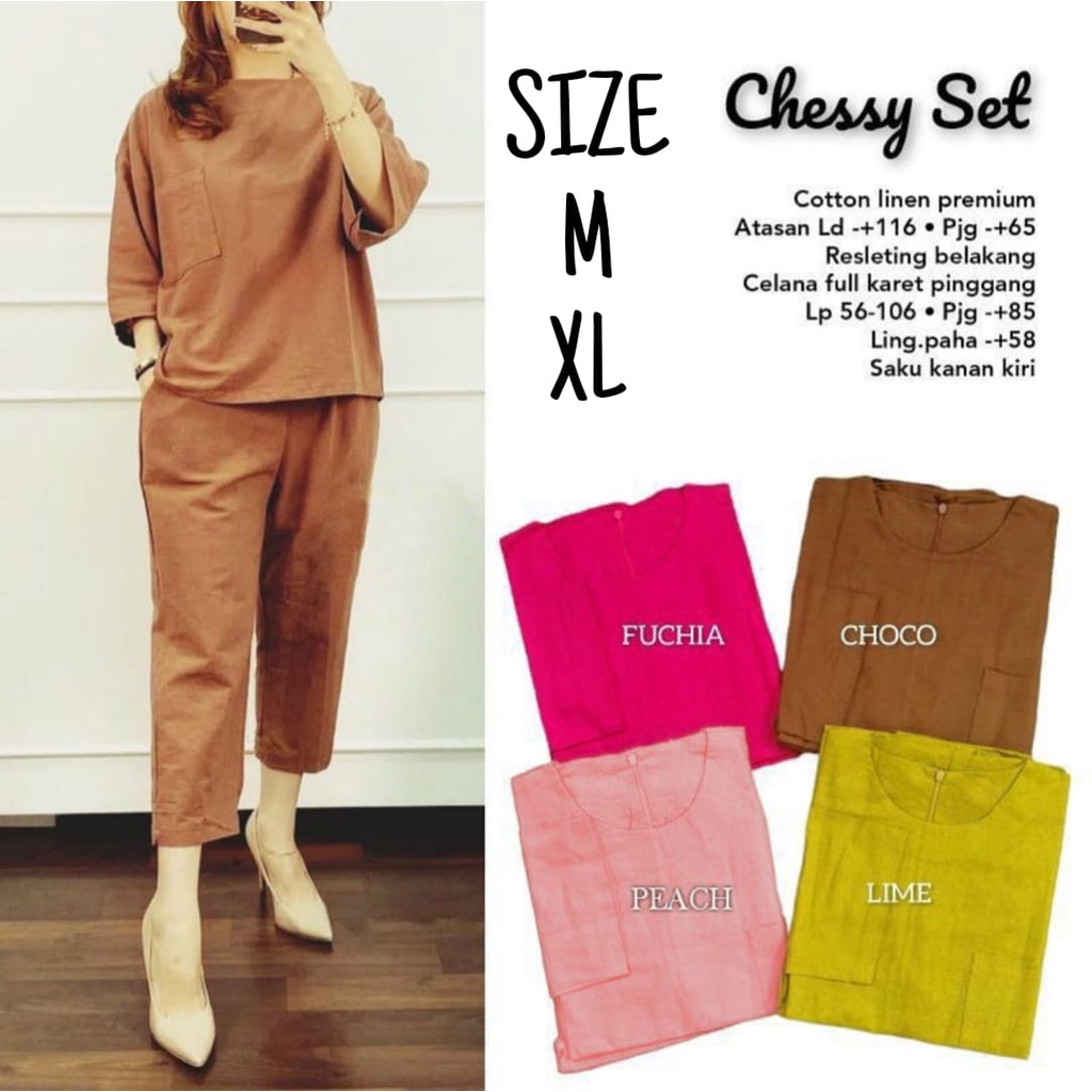 CHESSY SETELAN WANITA DEWASA BAHAN CATTON LINEN PREMIUM RESLETING BELAKANG / BAJU CASUAL CEWEK POLOS / FASHION CANTIK KEKINIAN / SET KATUN IMPORT TERBARU 2022 / OUTFIT VINTAGE