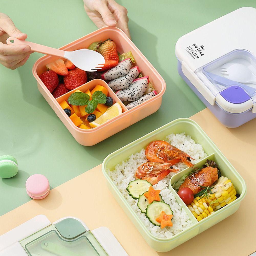 Solighter Lunch Box Microwavable Rectangle Grid Untuk Pelajar Pekerja Kantor Wadah Makanan