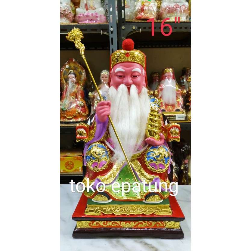 patung dewa bumi / hok tek / ta pe kong - kayu - 16 inch (s)