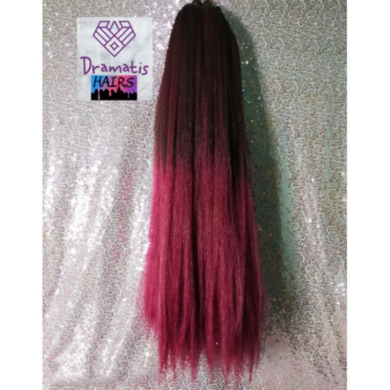 Rambut Cemara Ombre 2 Warna,Warna Hitam - Merah Maroon Ukuran 90 Cm