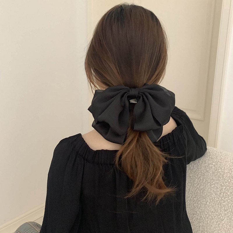 JEPIT RAMBUT PITA BESAR ELEGAN SATIN FRENCH RETRO BOW SILK BIG FAIRY FEMINIM RIBBON HAIRCLIP BESAR BLACK COLOR WARNA HITAM HAIR SNAP AKSESORIS ACCESSORIES PIN KOREA PRINCESS STYLE