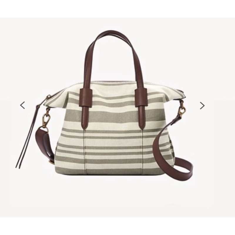 Preloved Tas Fossil Skylar Satchel Neutral Stripe Top Handle Fossil Nbu (SOLD)