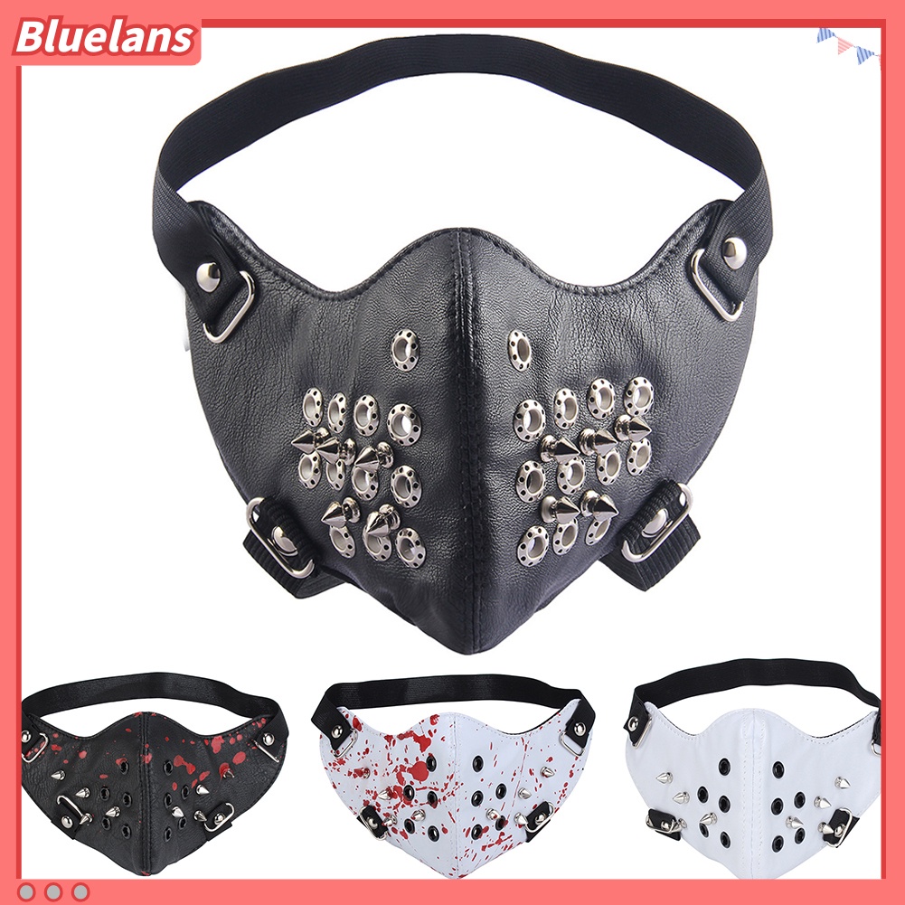 Cover Wajah Unisex Bahan Kulit Imitasi Aksen Rivet Spike Tahan Debu Untuk Properti Pesta Halloween