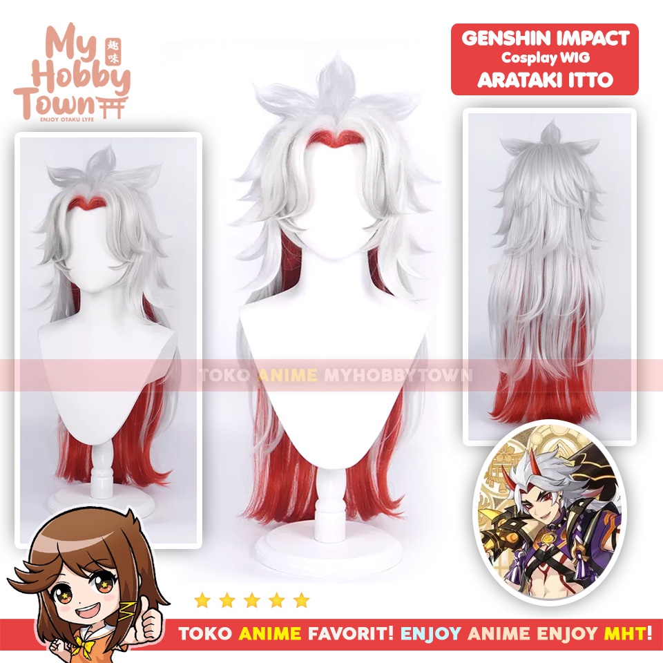 Wig Cosplay Anime Game Genshin Impact : Arataki Itto Rambut Palsu