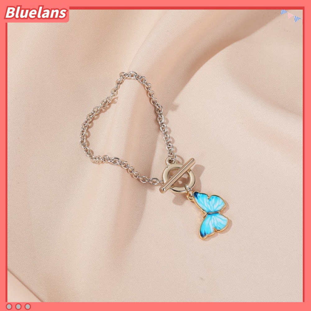 Kalung Gelang Rantai Klavikula Desain Kupu-Kupu Warna Gradasi Untuk Hadiah Perhiasan Wanita