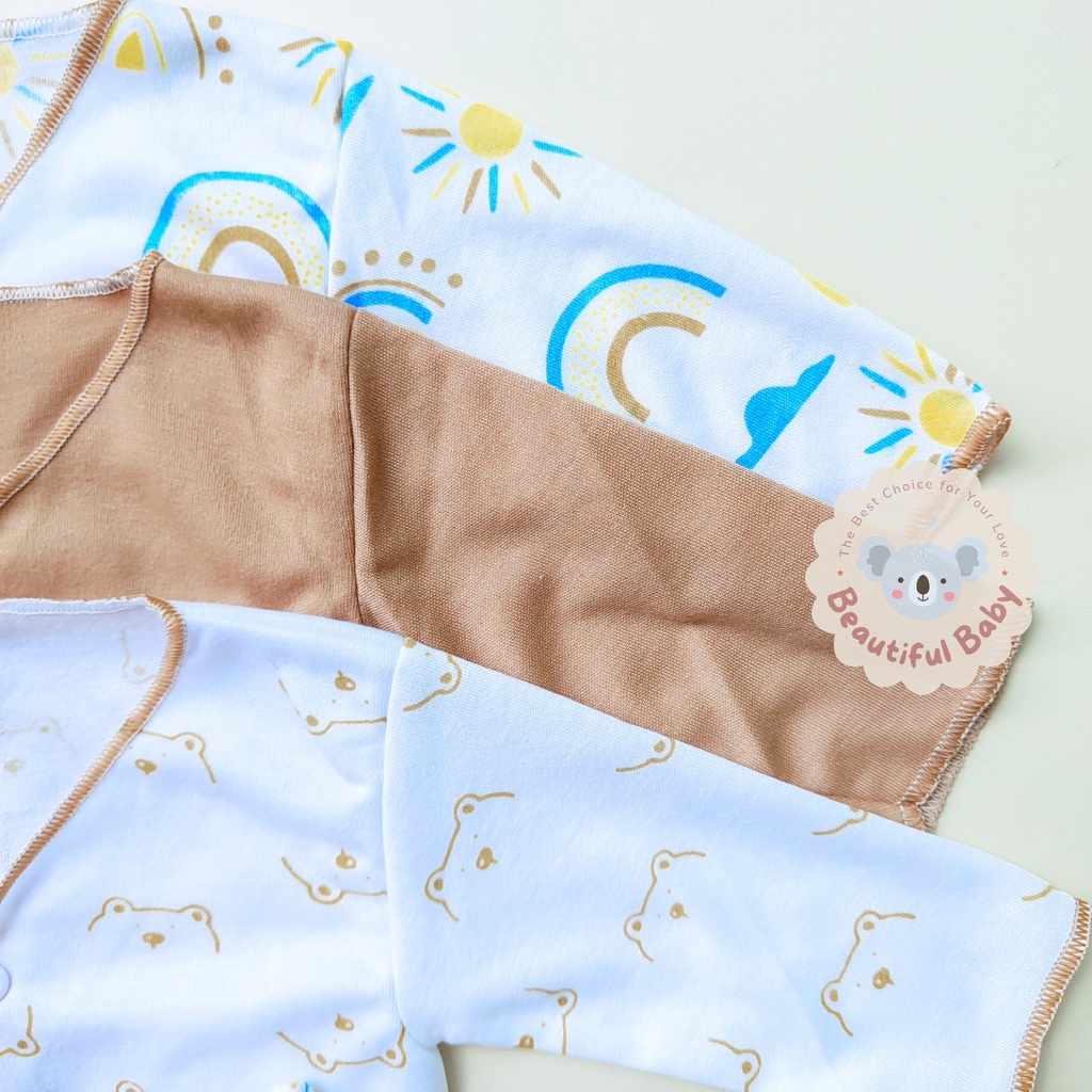 Baby.ou - 3 Stel Setelan Baju Bayi Baru Lahir Tangan Panjang Celana Panjang Usia 0 sd 3 Bulan Motif MOCCA SERIES - Setelan Baju Bayi Newborn Panjang Abu - Celana Panjang Bayi Baru Lahir