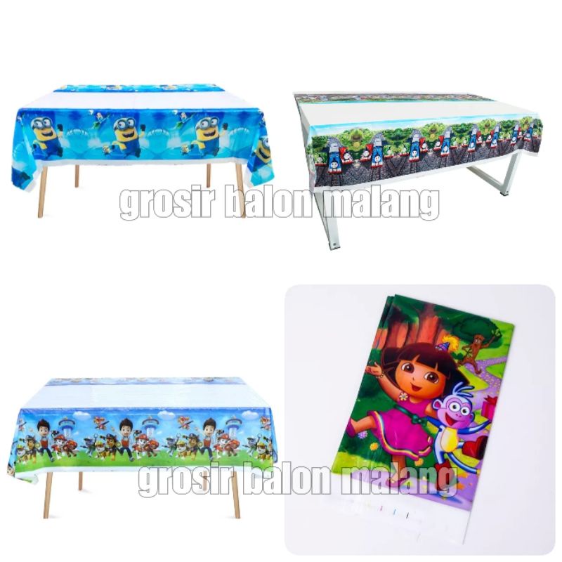 table cover plastik taplak meja ultah minion paw patrol dora thomas kereta