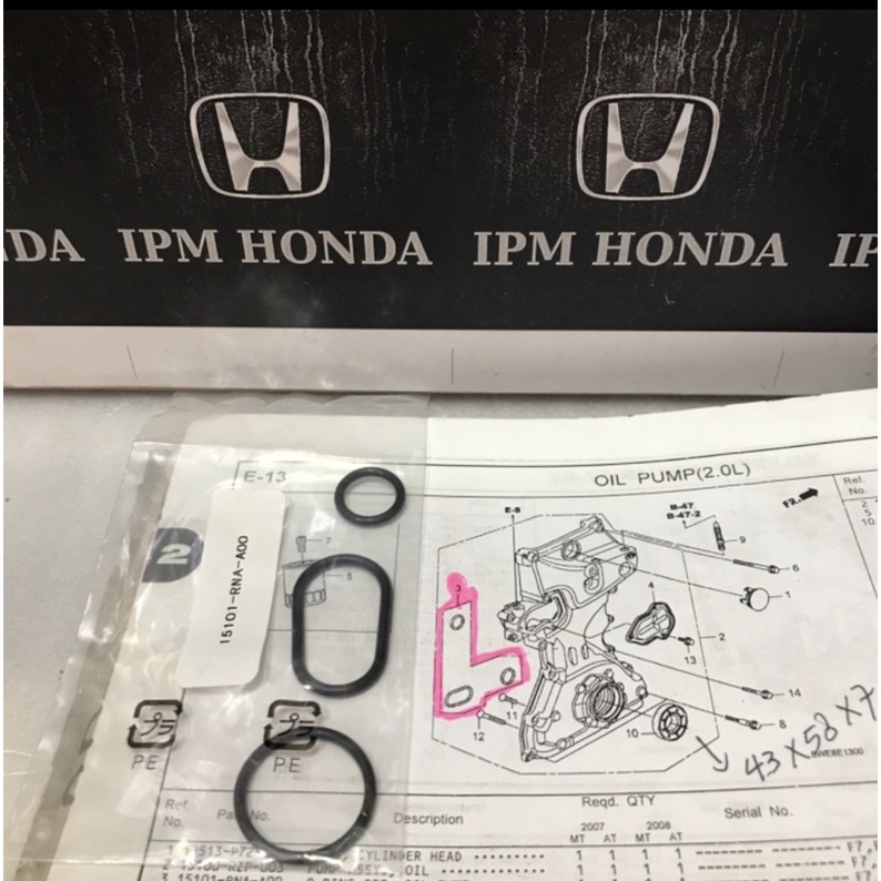 15101 RNA A00 Karet Seal Oring Pompa Oli Oil Pump Honda Civic FD1 1800cc 2006-2011 CRV GEN 3 RE1 2000cc 2007 2008 2009 2010 2011 2012