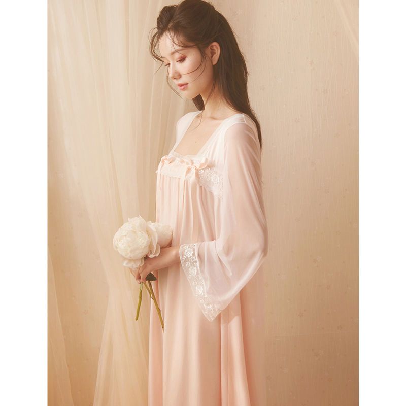 baju korea  Hanfu baju tidur wanita musim semi dan musim gugur bagian tipis sifon lengan panjang sif