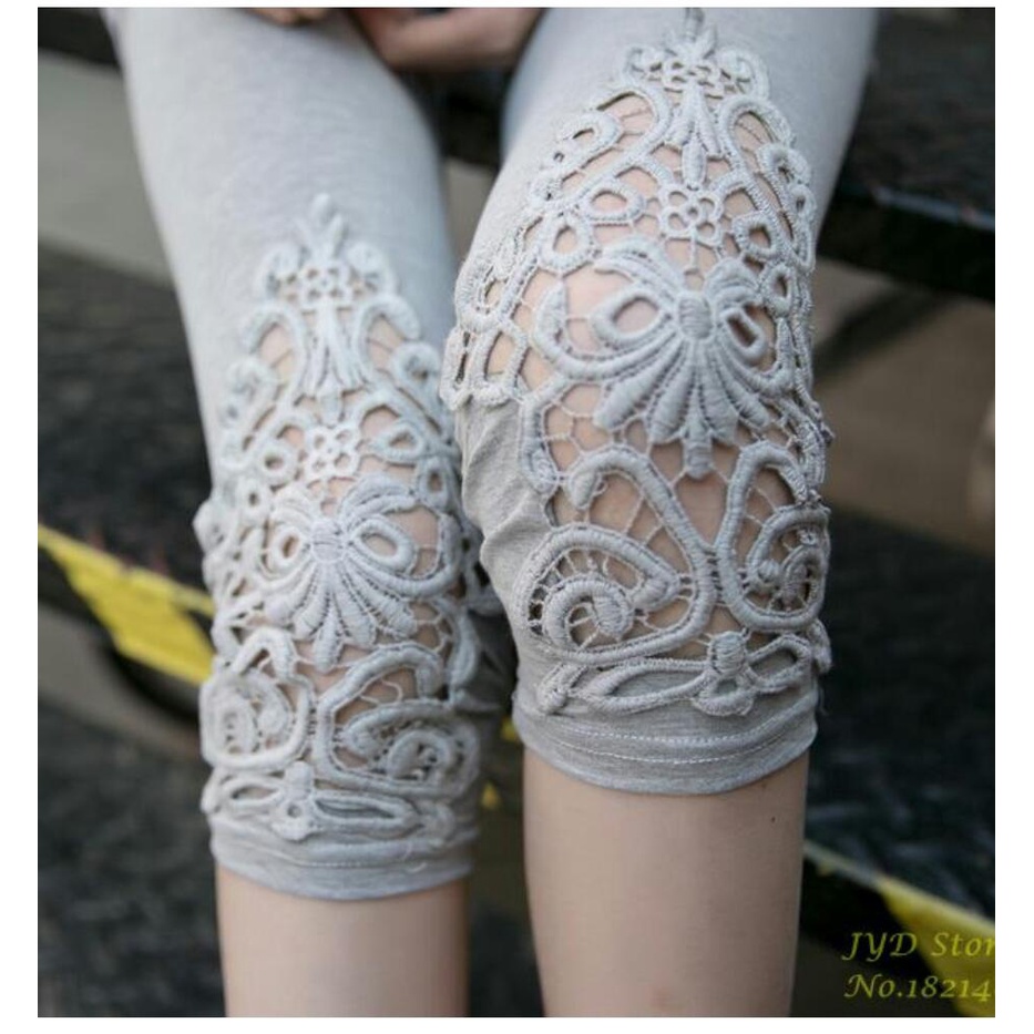 REAL PICT Legging highwaist  7per8 Renda Lutut Abu  / legging murah / leggingimport / legging jumbo