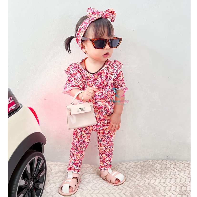PROMO 7.7 plazababyku  MX FAYOLA setelan bayi motif bunga yang lucu free headband PART3