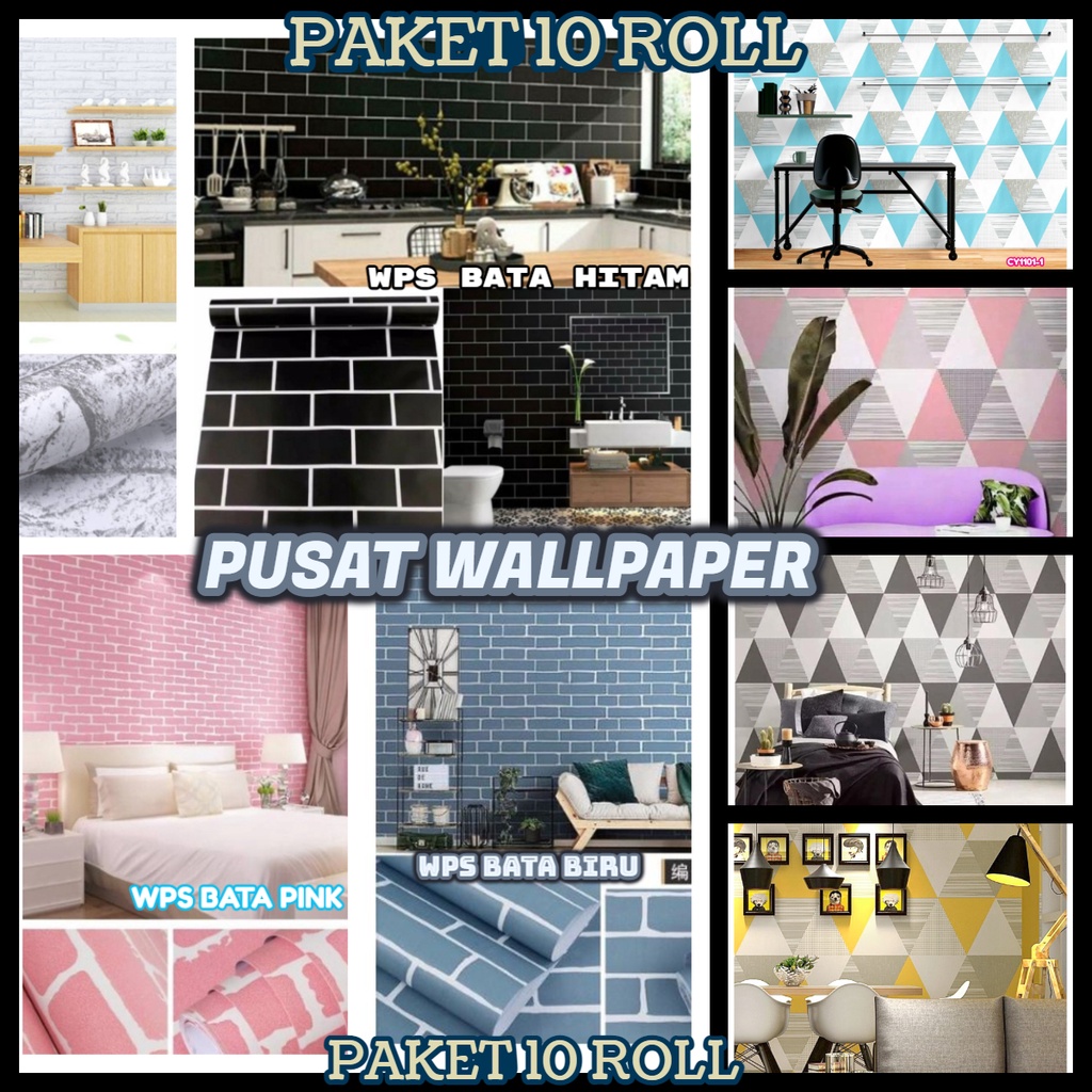 PAKET 10 ROLL Wallpaper StikerDinding uk 45CMx 5M Premium High Quality Bisa Cod