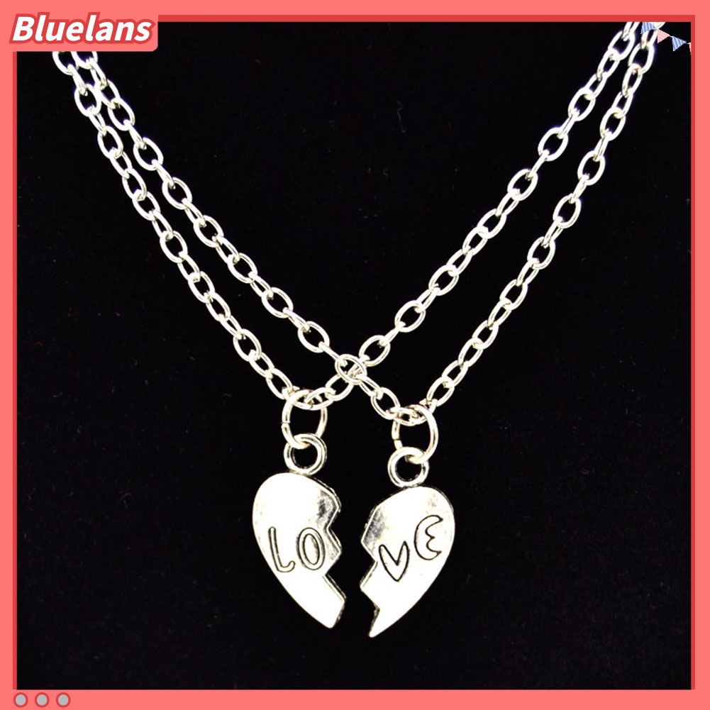 Bluelans 2 Pcs Fashion Best Friends Love Heart Pendant Couple Chain Necklace Jewelry Gift