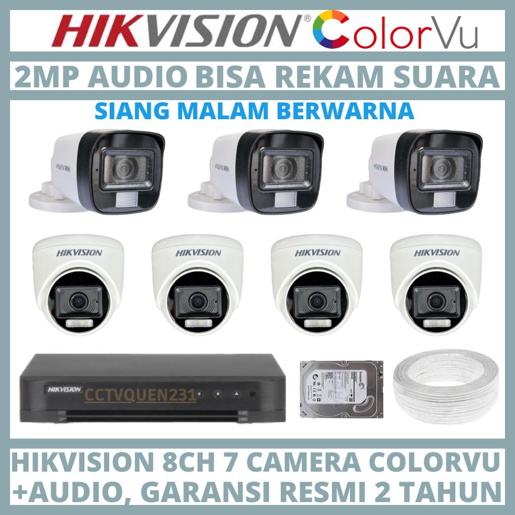 PAKET CCTV HIKVISION COLORVU 2MP 8 CHANNEL 7 CAMERA COLORFUL TURBO HD KAMERA CCTV