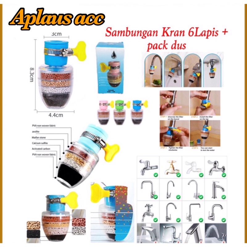 Sambungan Kran Filter Air 6 Lapis Saringan Filter Kran 6 Lapis + Dus